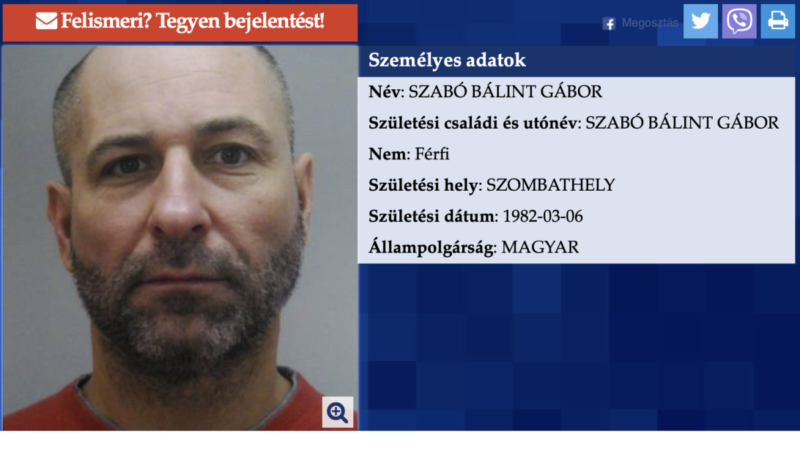 Elfogatóparancsot adott ki a bíróság Szabó Bálint ellen